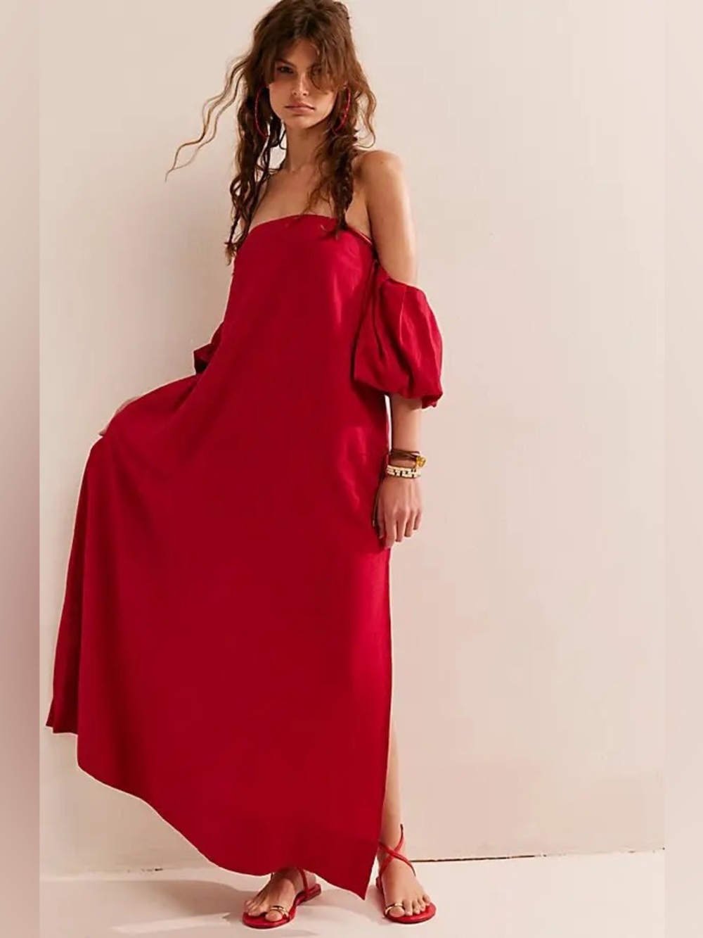{Free People} Julietta Linen Off-The-Shoulder Maxi